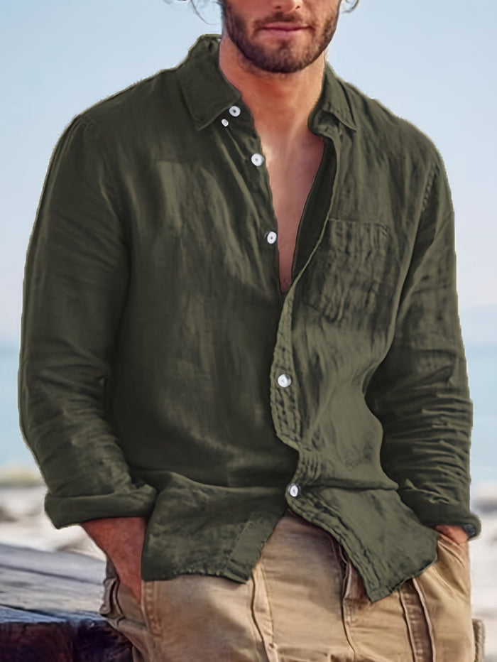 LAPEL BUTTON COTTON SHIRT FOR MEN