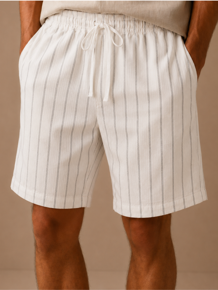 Men's Linen Drawstring Shorts – Striped Relaxed Fit | Areleon