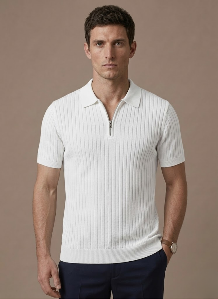 Men's Striped Knit Polo Shirt – Breathable Short Sleeve | Areleon