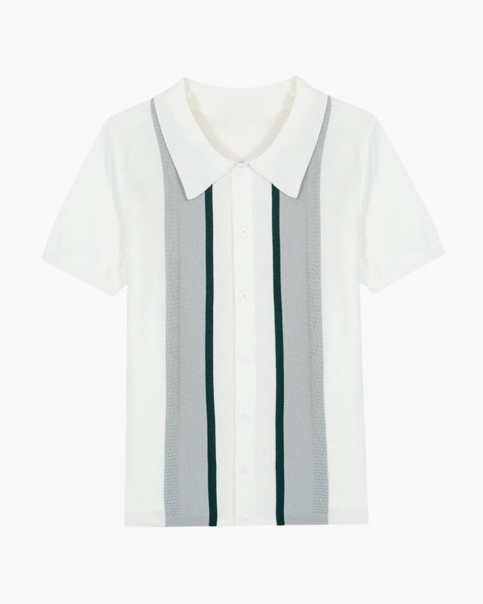 Contrast Vertical Stripe Knit Polo
