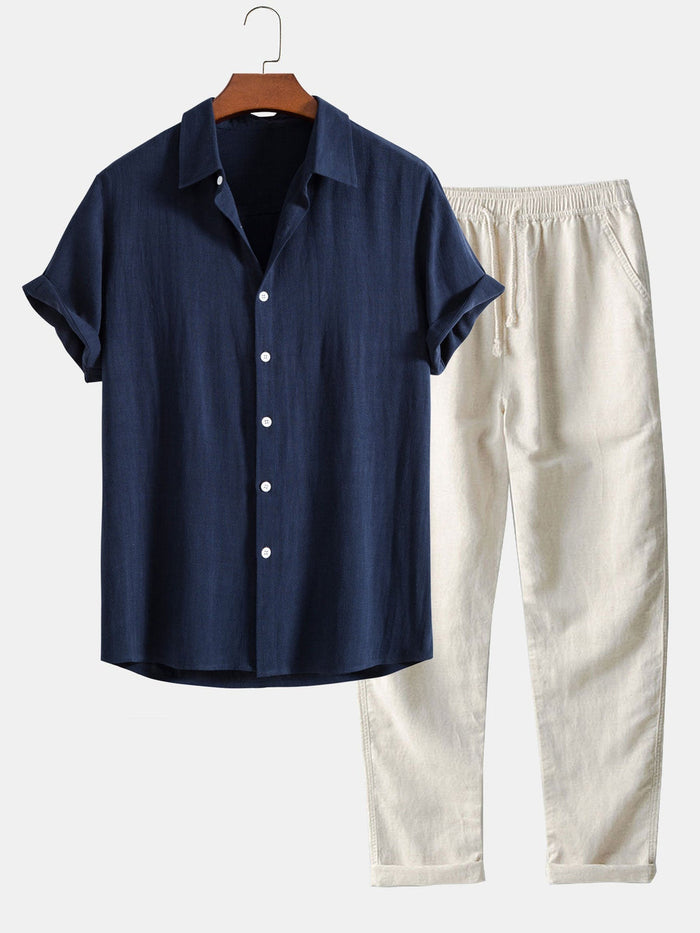 Men's Shirt & Trousers | Short Sleeve Shirt & Drawstring Linen Trousers