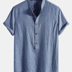 Half Button Fly Henley Collar Shirt & Linen Cotton Blend 11" Shorts Set