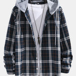 Contrast Plaid Button Up Hoodie Shirt