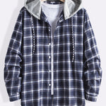 Plaid Drawstring Hooded Shirt