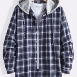 Plaid Drawstring Hooded Shirt