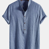 Short Sleeve Half Button Fly Henley Collar Shirt & Linen Pants Set
