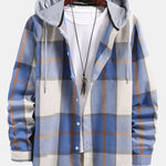 Button Up Contrast Hoodie Plaid Shirt