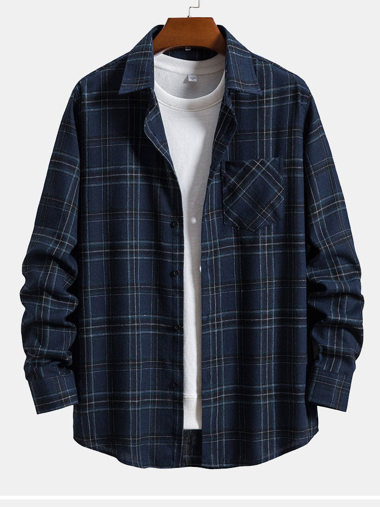 Long Sleeve Plaid Shirt with Pocket
