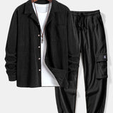 Corduroy Cuban Collar Shirt & Drawstring Corduroy Cargo Jogger Pants Set