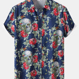 Rose Skull Print Button Up Shirt