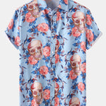 Rose Skull Print Button Up Shirt