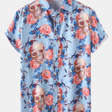 Rose Skull Print Button Up Shirt
