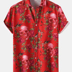 Rose Skull Print Button Up Shirt