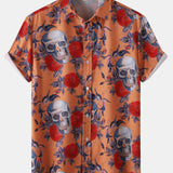 Rose Skull Print Button Up Shirt