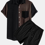Short Sleeve Two-Tone Corduroy Shirt & Corduroy Shorts Set