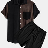 Short Sleeve Two-Tone Corduroy Shirt & Corduroy Shorts Set