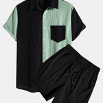 Short Sleeve Two-Tone Corduroy Shirt & Corduroy Shorts Set