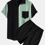Short Sleeve Two-Tone Corduroy Shirt & Corduroy Shorts Set