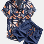 Geometric Print Shirt & Swim Shorts Set