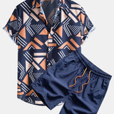 Geometric Print Shirt & Swim Shorts Set