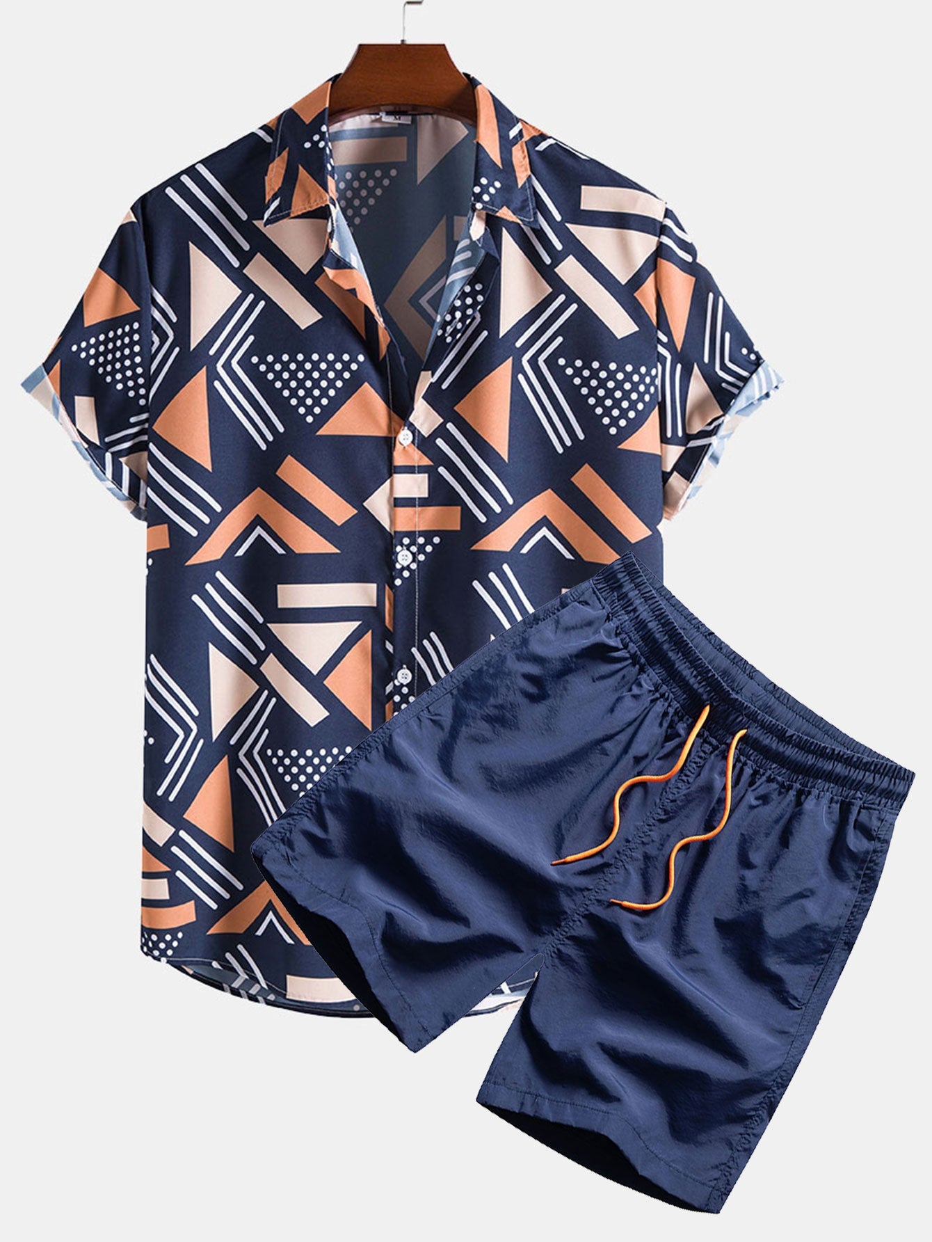 Geometric Print Shirt & Swim Shorts Set