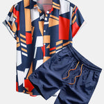 Geometry Print Shirt & Swim Shorts Set