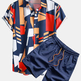 Geometry Print Shirt & Swim Shorts Set