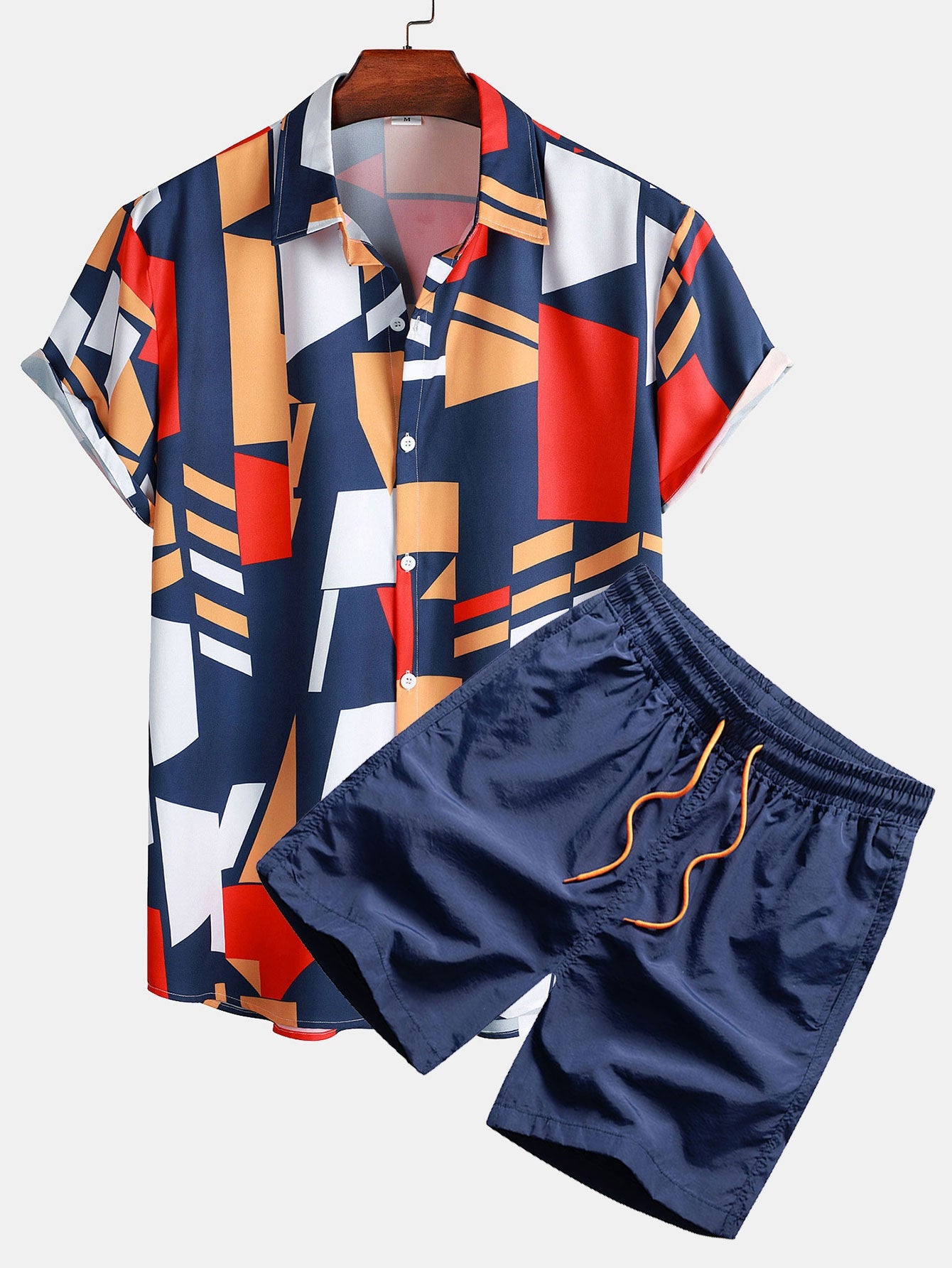 Geometry Print Shirt & Swim Shorts Set
