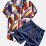 Geometric Print Shirt & Swim Shorts Set