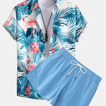 Flamingo Tropical Print Shirt & Short Length Swim Shorts Set
