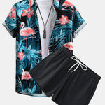 Flamingo Tropical Print Shirt & Short Length Swim Shorts Set