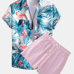 Flamingo Tropical Print Shirt & Short Length Swim Shorts Set