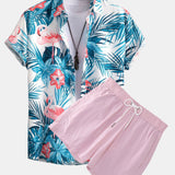 Flamingo Tropical Print Shirt & Short Length Swim Shorts Set