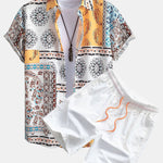 Scarf Print Shirt & Swim Shorts Set