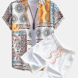 Scarf Print Shirt & Swim Shorts Set