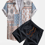 Scarf Print Shirt & Swim Shorts Set