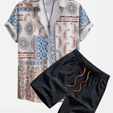 Scarf Print Shirt & Swim Shorts Set