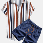 Colored Striped Print Shirt & Swim Shorts Set