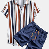 Colored Striped Print Shirt & Swim Shorts Set