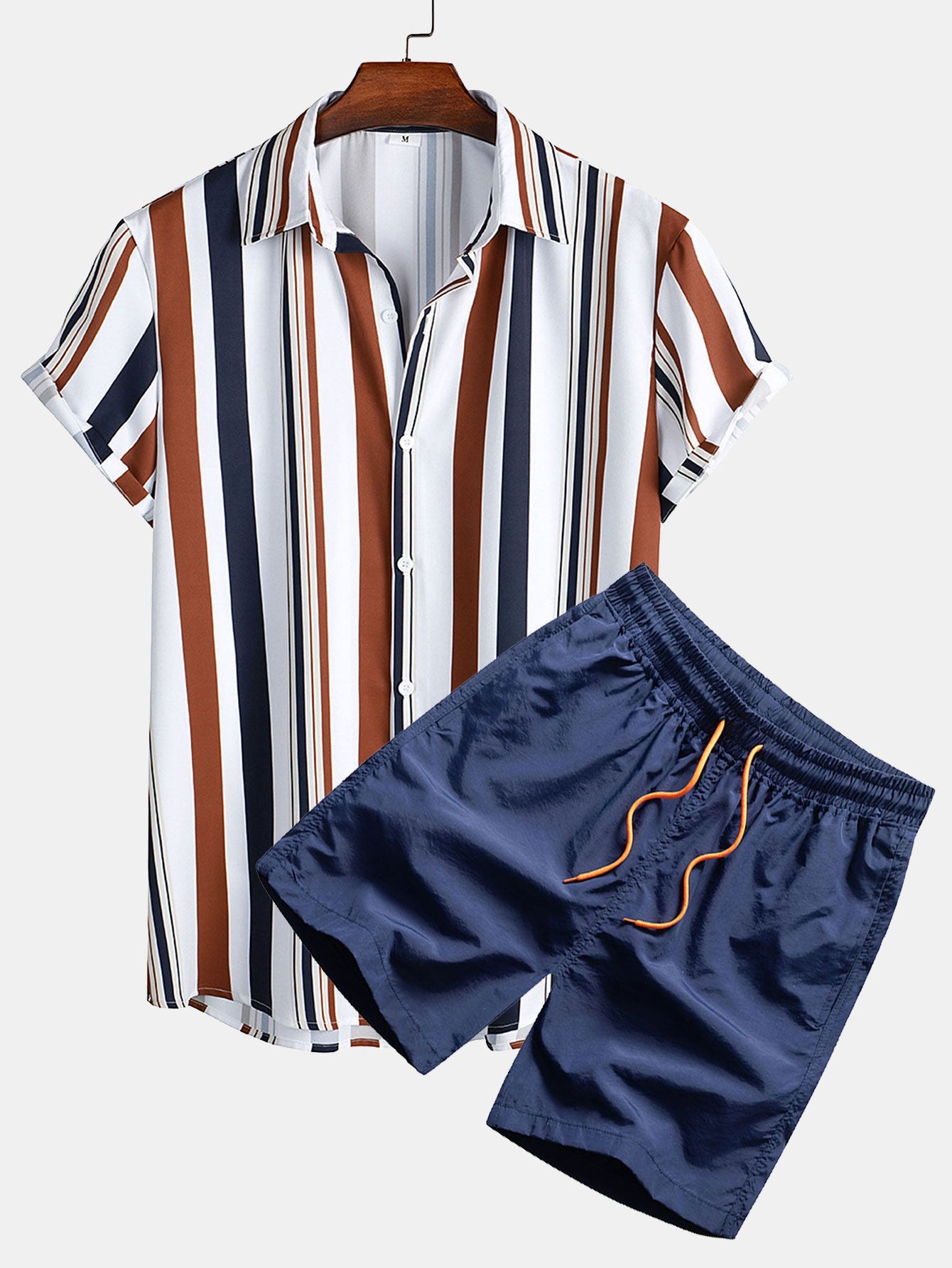 Colored Striped Print Shirt & Swim Shorts Set