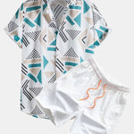 Geometric Print Shirt & Swim Shorts Set