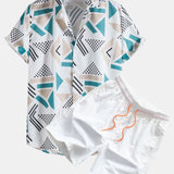 Geometric Print Shirt & Swim Shorts Set