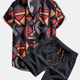 Geometric Print Shirt & Swim Shorts Set