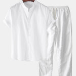 Linen Short Sleeve Basic Shirts & Straight Leg Linen Pants Set