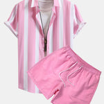 Striped Print Shirt & Swim Shorts Set