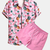 Pineapple Palm Tree Print Shirt & & Swim Shorts Set