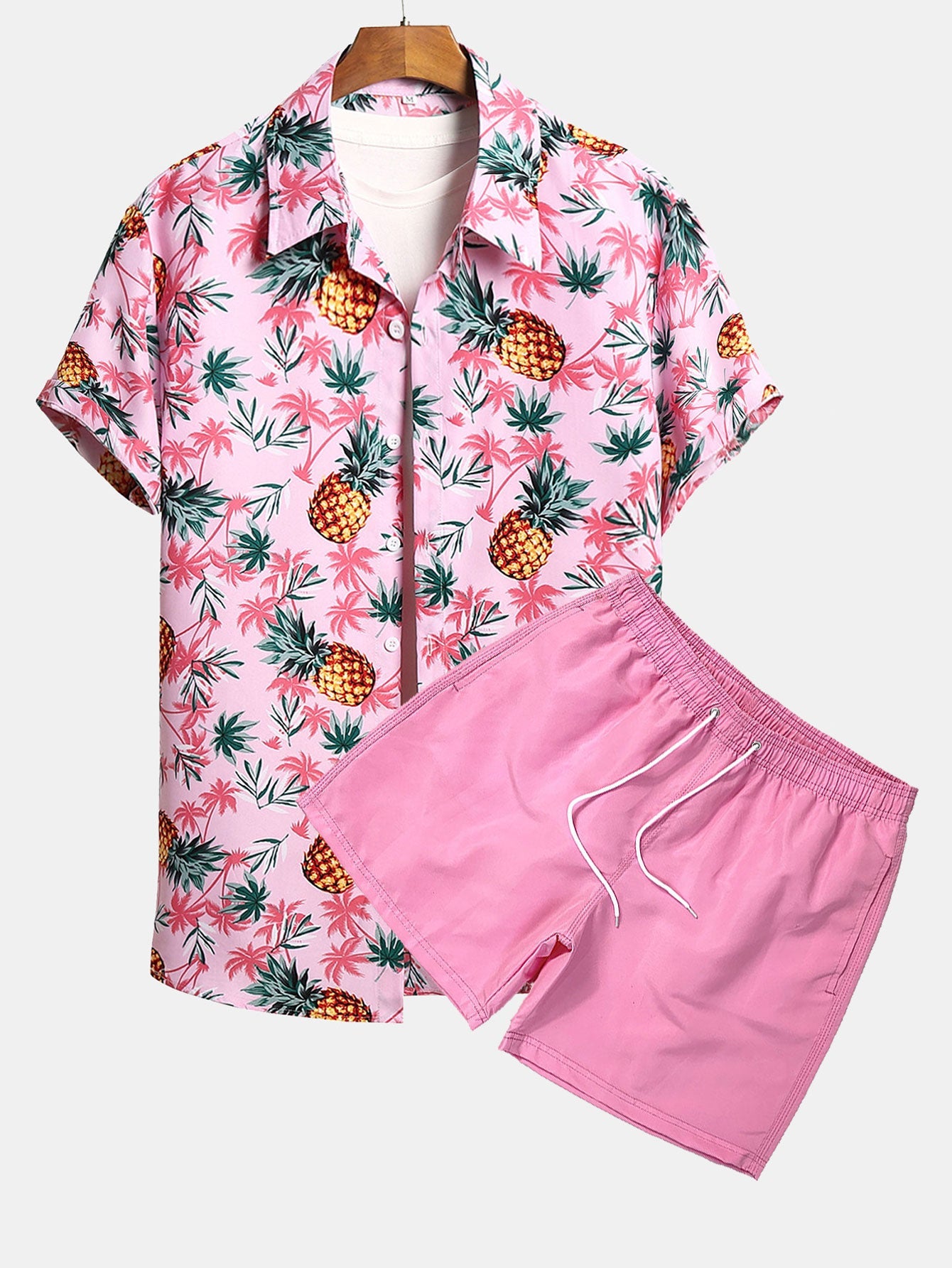 Pineapple Palm Tree Print Shirt & & Swim Shorts Set