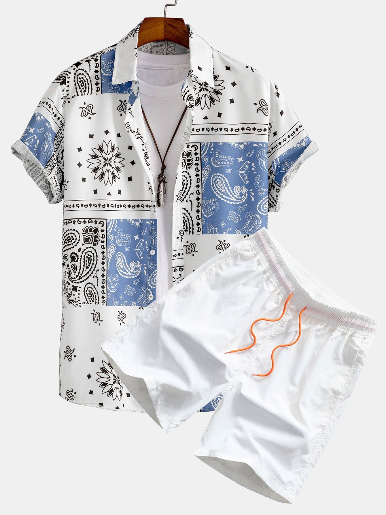 Paisley Print Shirt & Swim Shorts Set