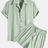 Textured Cotton Revere Shirt & 5" Shorts Set