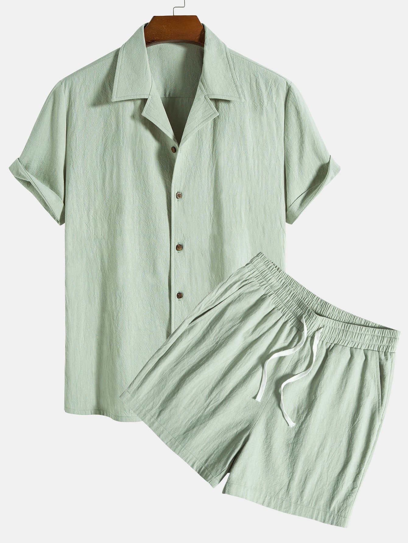 Textured Cotton Revere Shirt & 5" Shorts Set